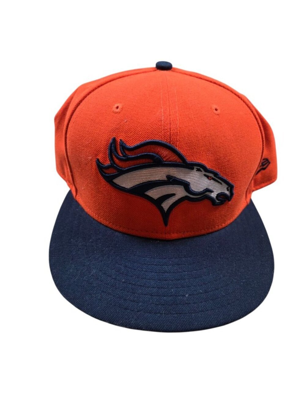 Denver Broncos Hat Cap Fitted Mens 7 1/2 Orange Blue NFL Football Logo New Era